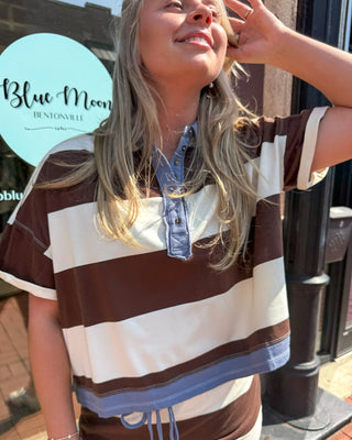 Cocoa Striped Polo Top - Blue Moon Bentonville