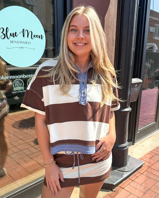 Cocoa Striped Polo Top - Blue Moon Bentonville