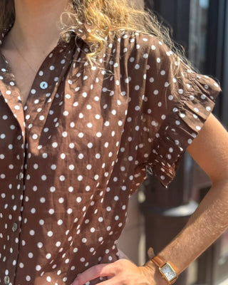 Cocoa Polka Dot Ruffled Blouse