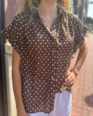 Cocoa Polka Dot Ruffled Blouse