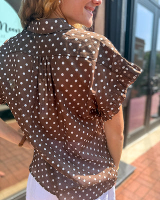 Cocoa Polka Dot Ruffled Blouse