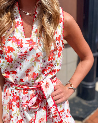 Coral Floral Mini Dress w/Ric - Rac Trim - Shopbluemoonbentonville