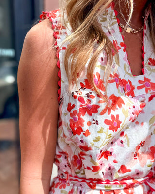 Coral Floral Mini Dress w/Ric - Rac Trim - Shopbluemoonbentonville