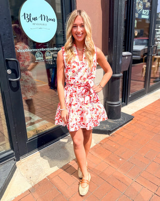 Coral Floral Mini Dress w/Ric - Rac Trim - Shopbluemoonbentonville