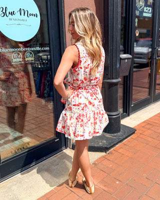 Coral Floral Mini Dress w/Ric - Rac Trim - Shopbluemoonbentonville