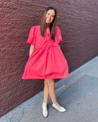 Coral Mini Dress with Bows