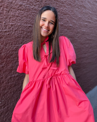 Coral Mini Dress with Bows