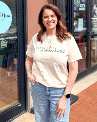 Cream Classic Script Bentonville T-shirt - Shopbluemoonbentonville