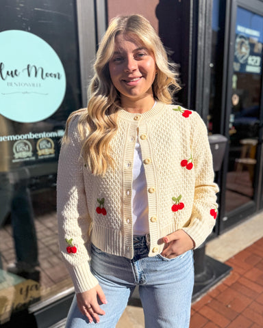 Cream Crochet Cherry Cardigan