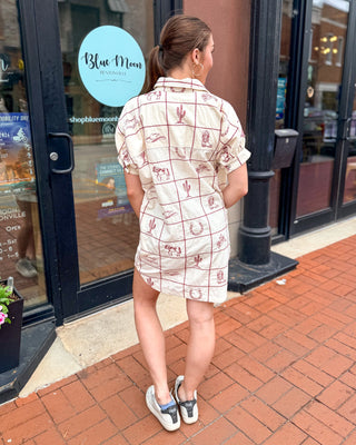 Cream Embroidered Oversized Western Shirt Dress - Shopbluemoonbentonville
