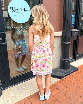 Cream Floral Border Print Sundress - Shopbluemoonbentonville
