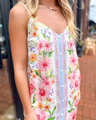 Cream Floral Border Print Sundress - Shopbluemoonbentonville