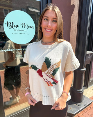 Cream Mallard Duck Short Sleeve Sweater - Blue Moon Bentonville