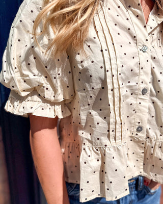 Cream Polka Dot Ruffle Collar Blouse - Blue Moon Bentonville