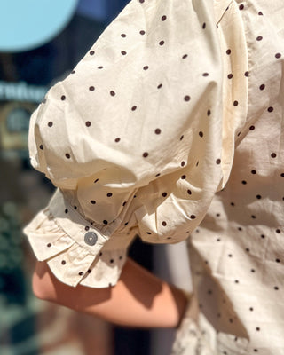 Cream Polka Dot Ruffle Collar Blouse - Blue Moon Bentonville