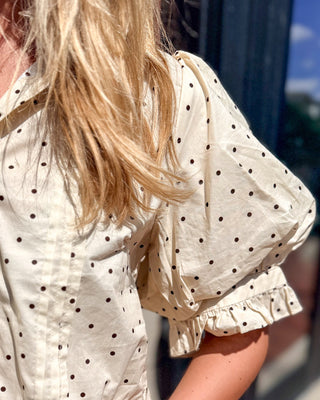 Cream Polka Dot Ruffle Collar Blouse - Blue Moon Bentonville