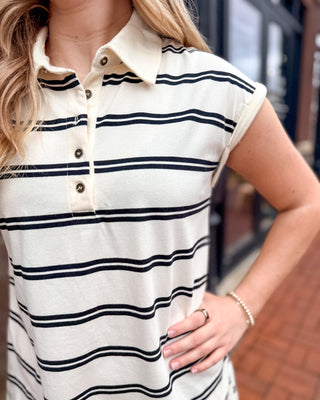 Cream Striped Collared Dress - Shopbluemoonbentonville