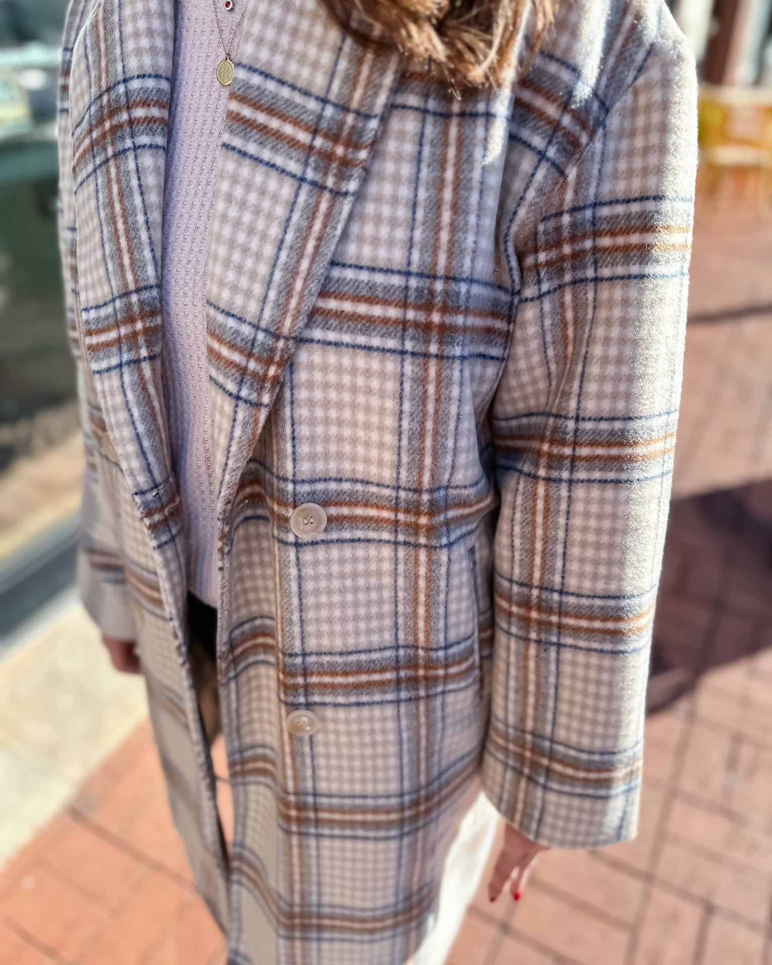 cream camel plaid coat