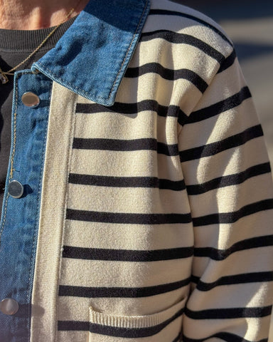 Cream and Black Striped Sweater Jacket