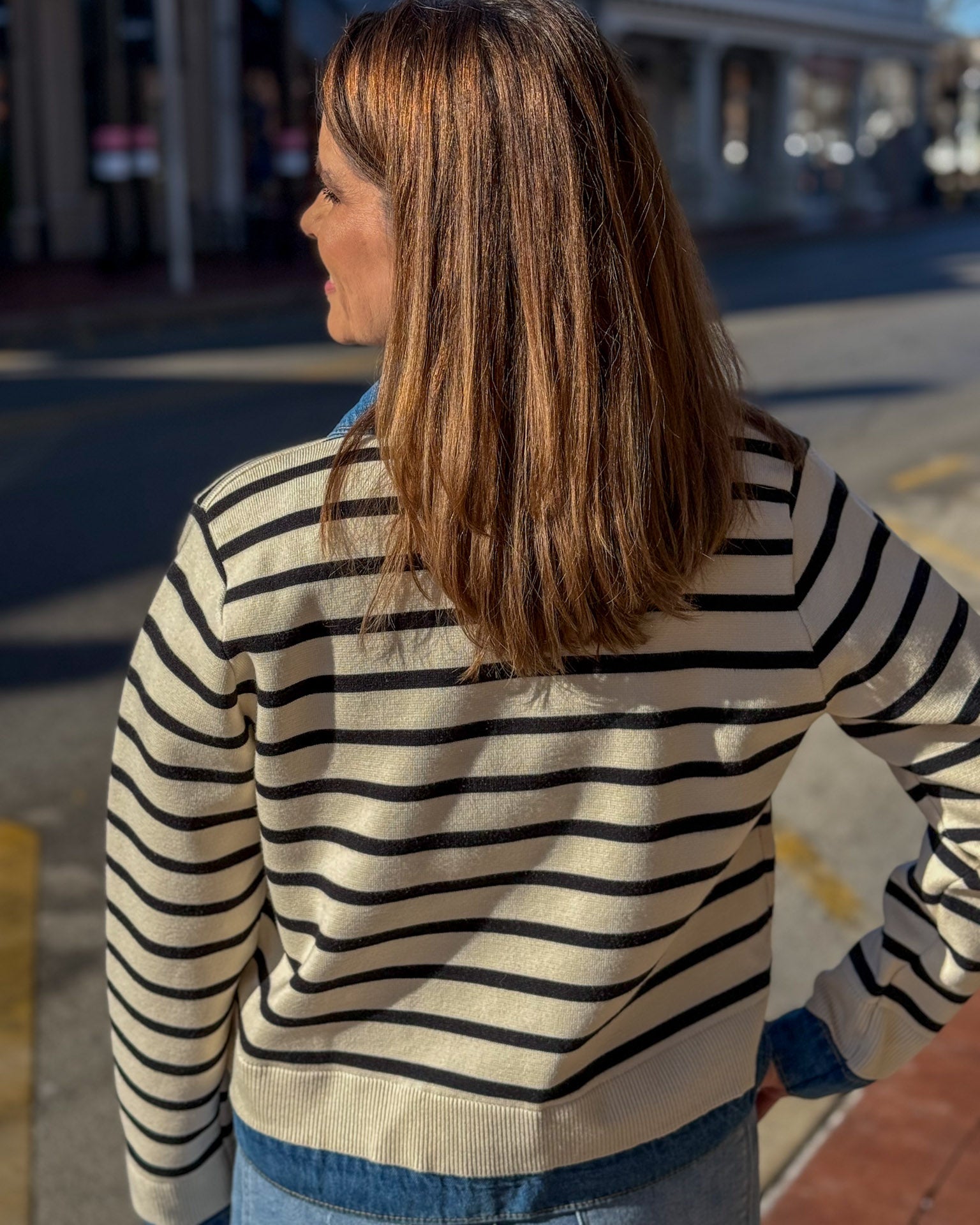 Cream and Black Striped Sweater Jacket