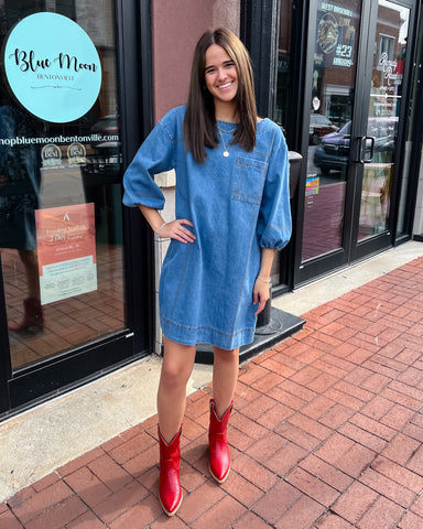 Dark Denim Boatneck Mini Dress