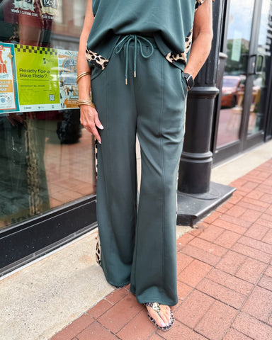 Dark Green Lounge Pants w/Leopard Accent