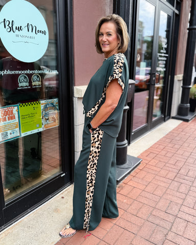 Dark Green Lounge Top w/Leopard Accent