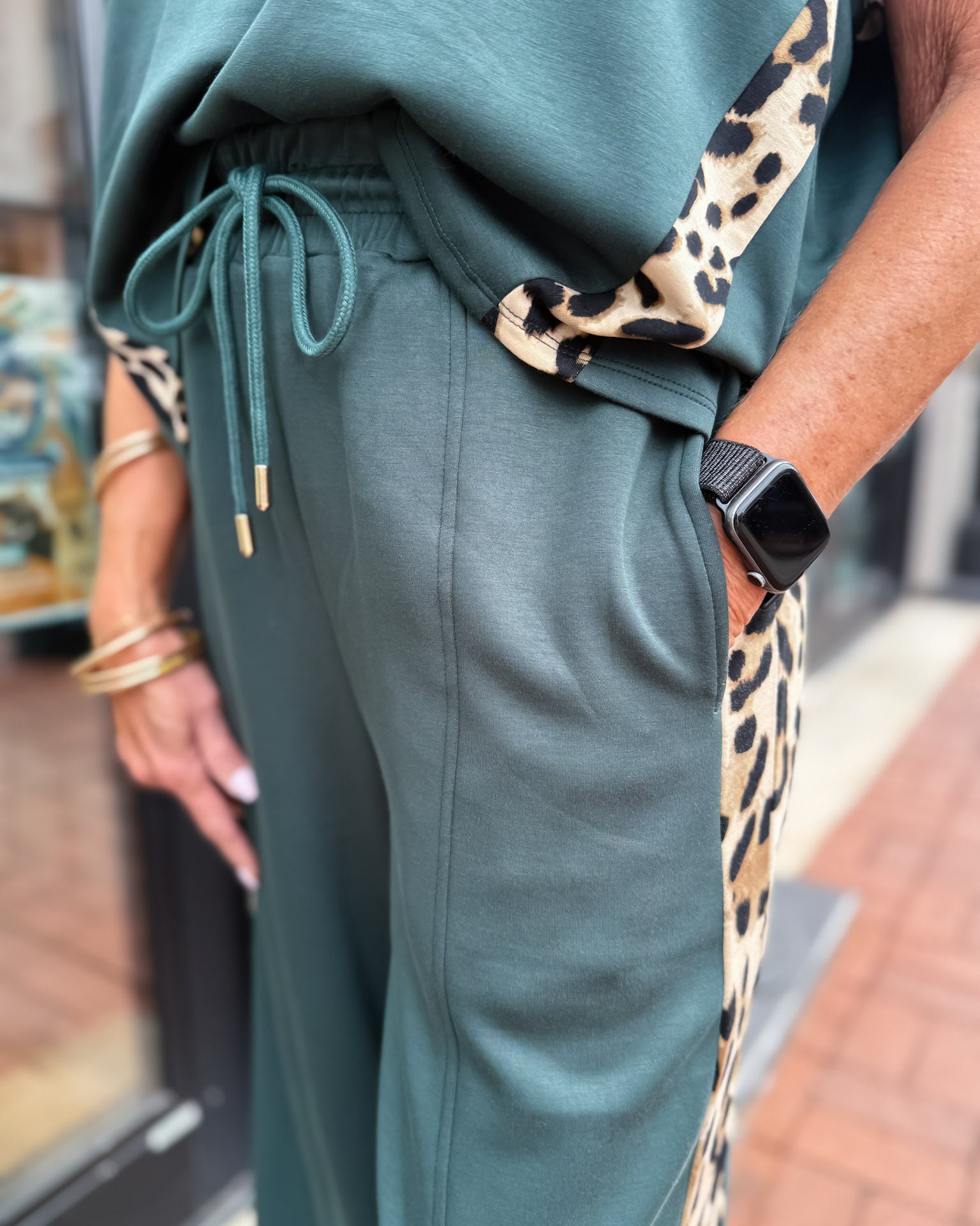 Dark Green Lounge Pants w/Leopard Accent
