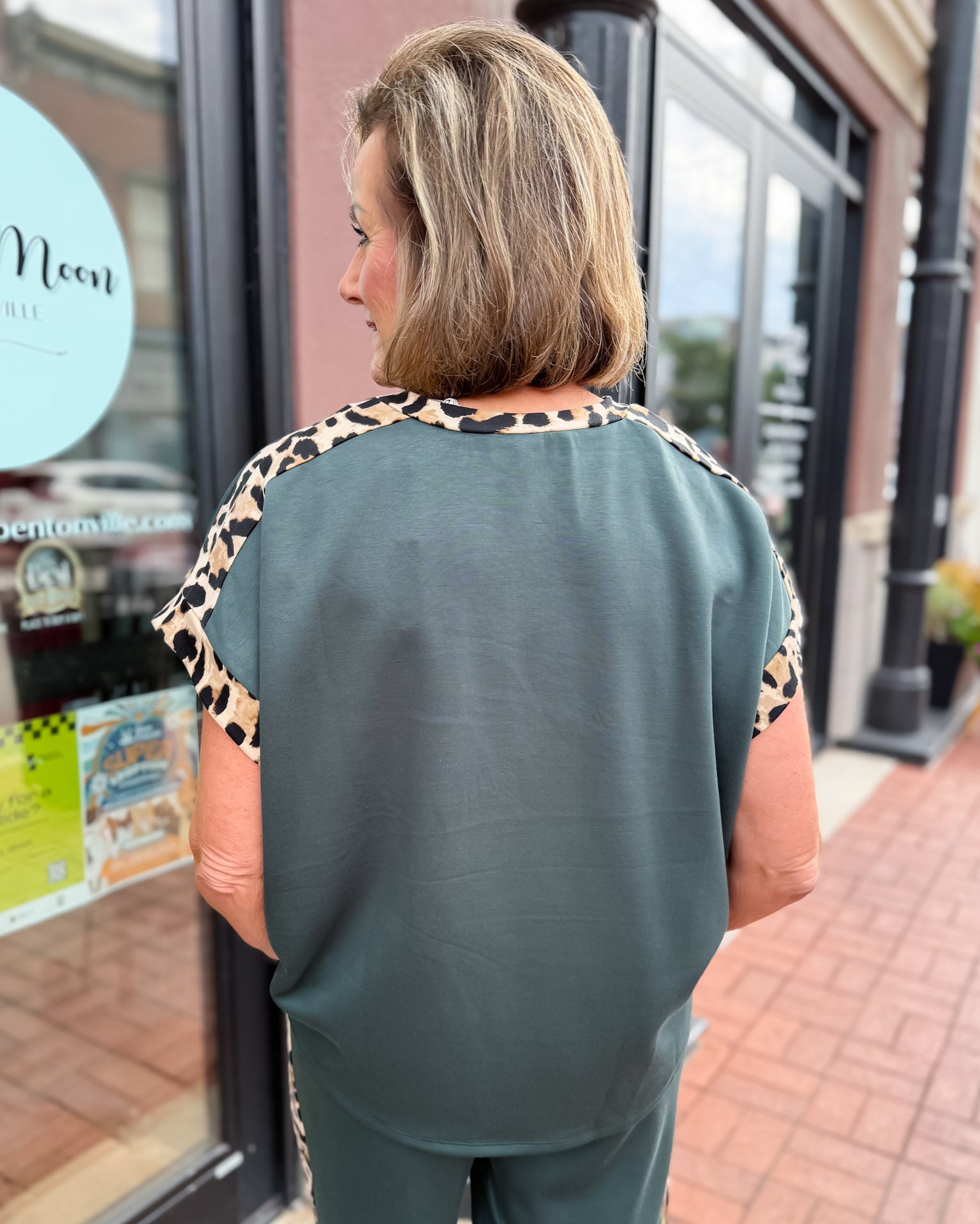 Dark Green Lounge Top w/Leopard Accent