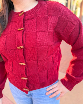 Deep Red Checkered Cardigan - Shopbluemoonbentonville