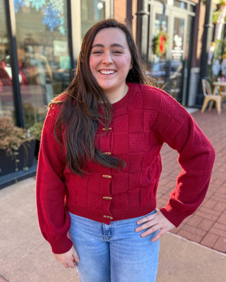 Deep Red Checkered Cardigan - Shopbluemoonbentonville