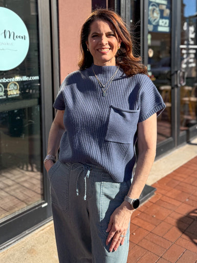 Denim Blue SS Mockneck Sweater