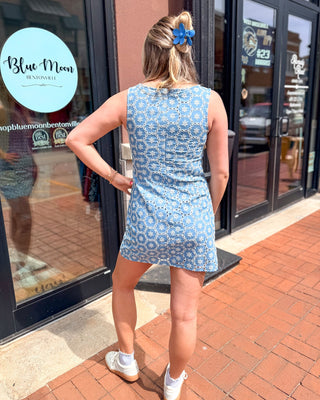 Denim Embroidered Eyelet Mini Dress - Shopbluemoonbentonville