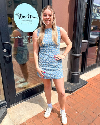Denim Embroidered Eyelet Mini Dress - Shopbluemoonbentonville
