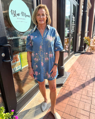 Denim Floral Print Dress