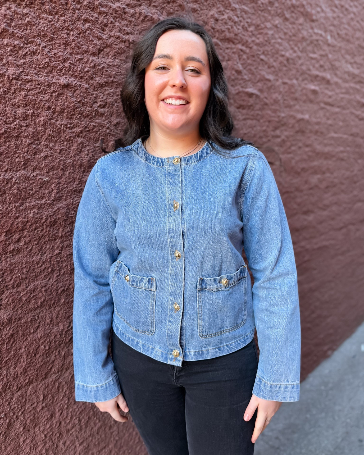 Denim Jacket with Gold Buttons