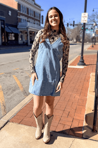Denim V - Neck Mini Dress - Shopbluemoonbentonville