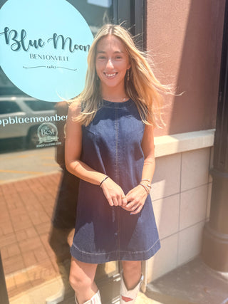 Denim Sleeveless Exposed Seam Mini Dress
