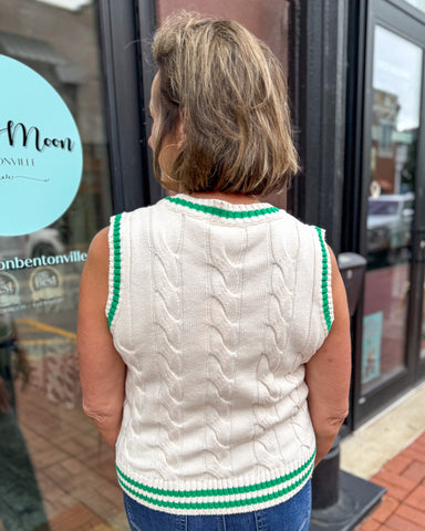 Ecru and Green Sweater Vest 