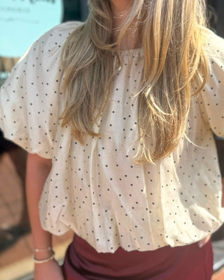 Ecru Polka Dot Puff Sleeve Top