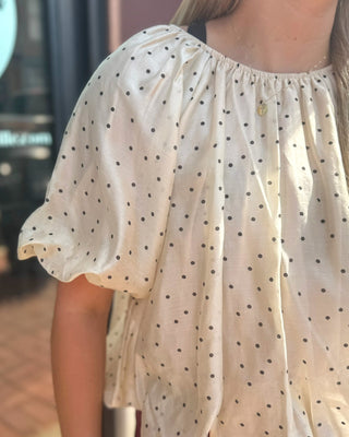 Ecru Polka Dot Puff Sleeve Top