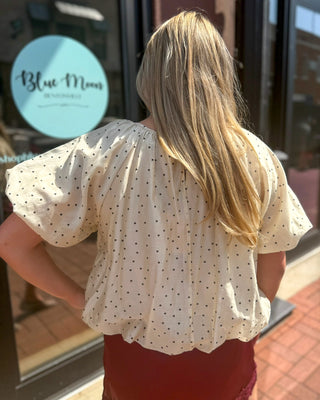 Ecru Polka Dot Puff Sleeve Top