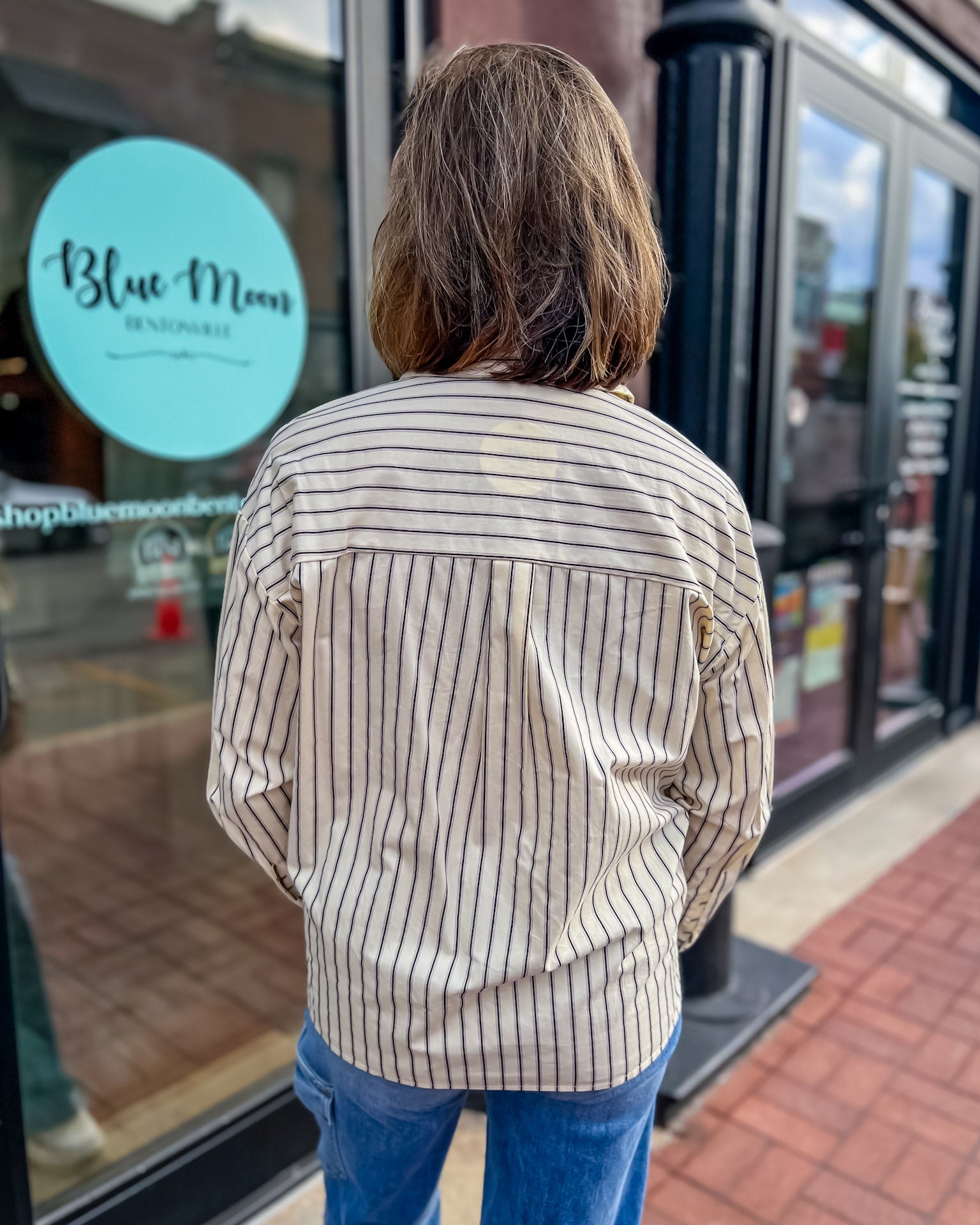 Ecru Long Sleeve Striped Blouse