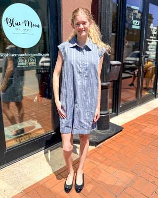 ee:some Striped Denim Mini Shirt Dress with Side Pockets - Shopbluemoonbentonville