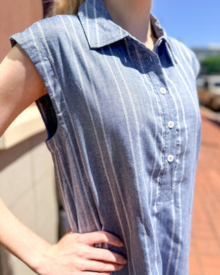 ee:some Striped Denim Mini Shirt Dress with Side Pockets - Shopbluemoonbentonville