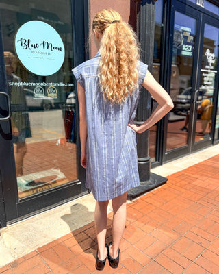 ee:some Striped Denim Mini Shirt Dress with Side Pockets - Shopbluemoonbentonville