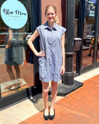 ee:some Striped Denim Mini Shirt Dress with Side Pockets - Shopbluemoonbentonville