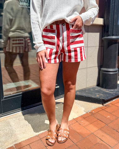 ee:some Tomato Red Striped Shorts - Shopbluemoonbentonville