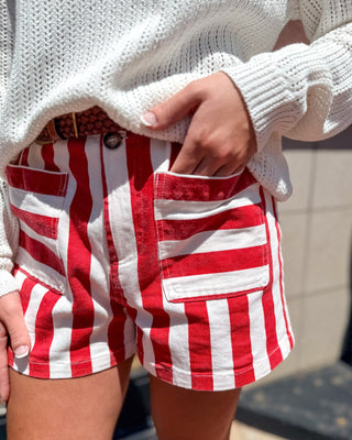 ee:some Tomato Red Striped Shorts - Shopbluemoonbentonville