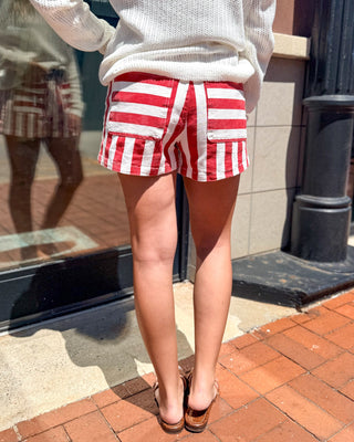 ee:some Tomato Red Striped Shorts - Shopbluemoonbentonville
